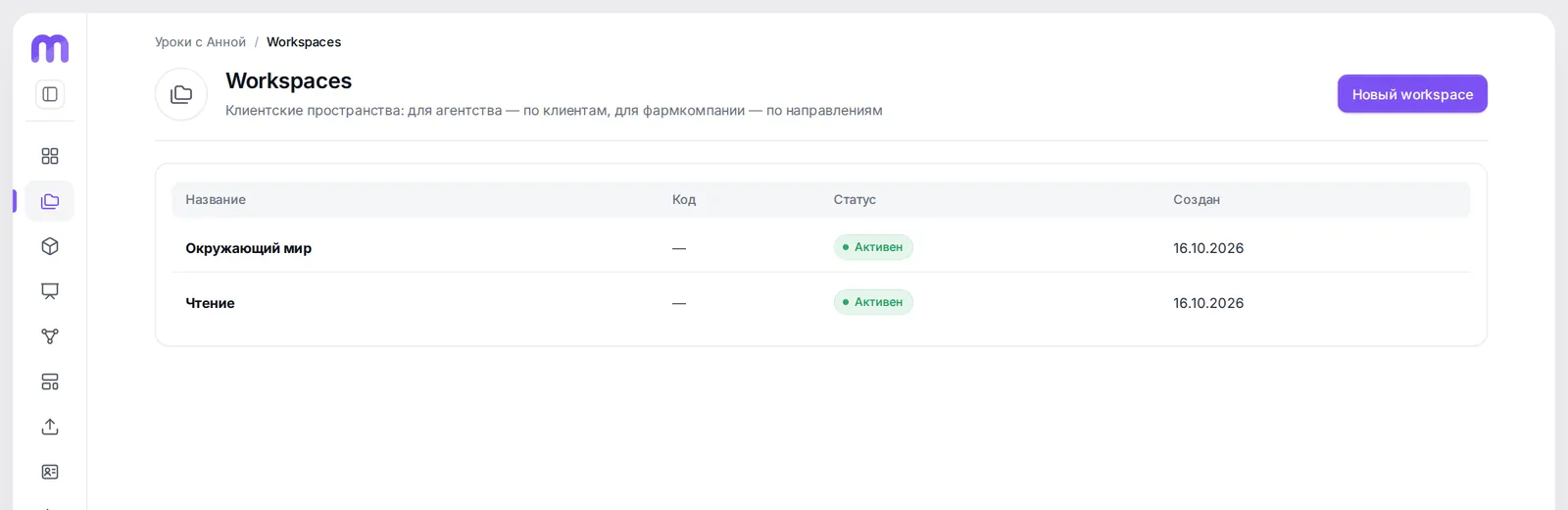Список пространств